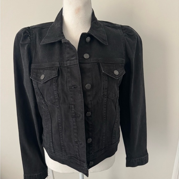 GAP PUFF SLEEVE BLACK DENIM JACKET, Size Small - Picture 3 of 9